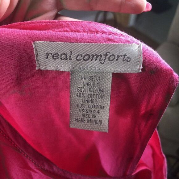 Vtg Real Comfort Chadwick 90s Bright Pink Rayon Cotton Dress 8P Embroidered 90s - Picture 10 of 12